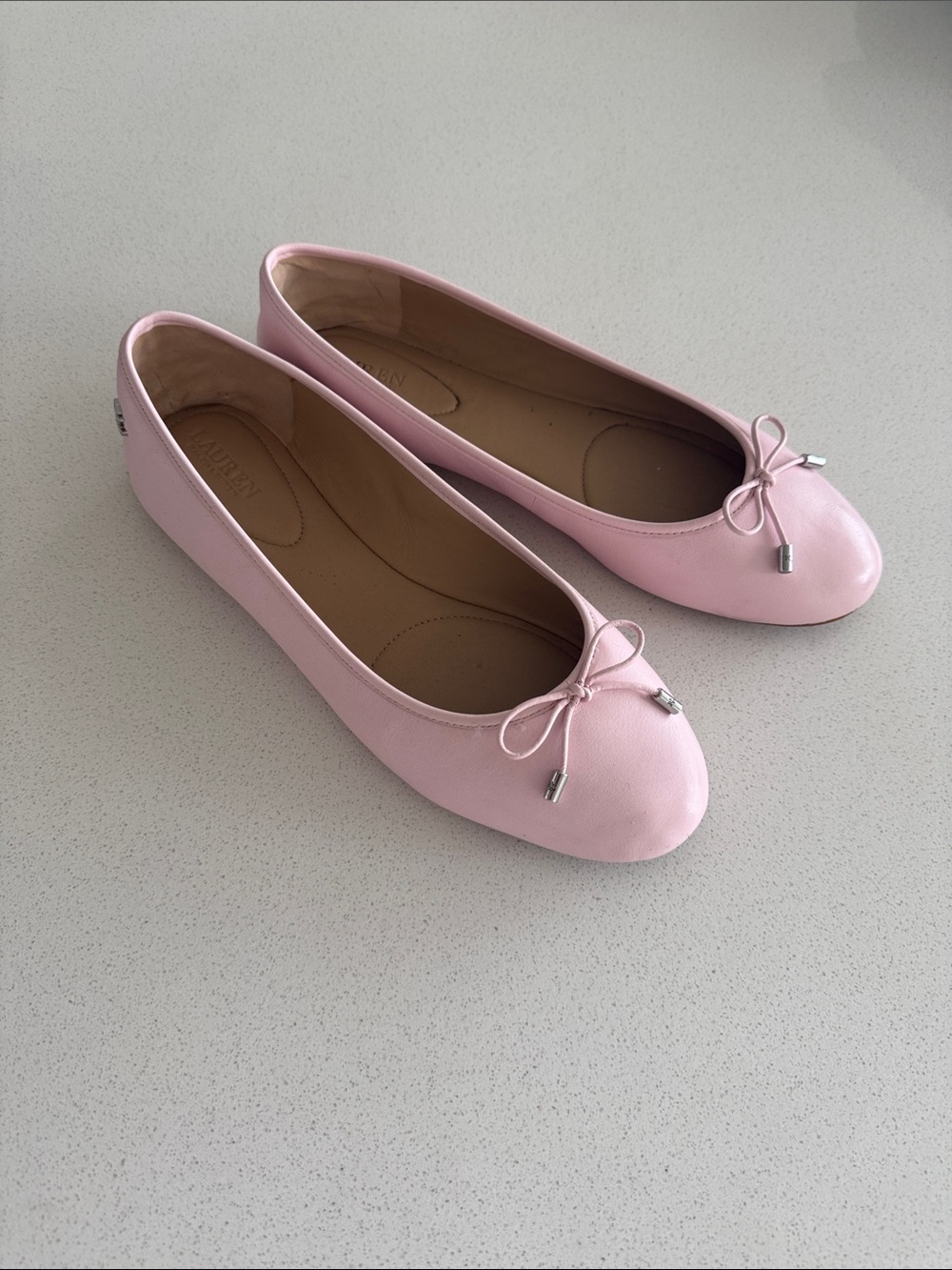Lauren Ralph Lauren Pink Leather Bow Ballet Flats